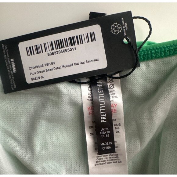 Womens Swimsuit Sz 20 Green Ruched Bead Detail Swimsuit By. PrettyLittleThing - Picture 4 of 14